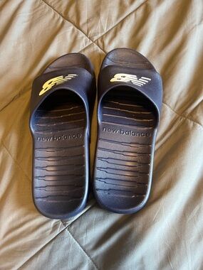 New Balance Navy Slide Sandals with White Logo Accents